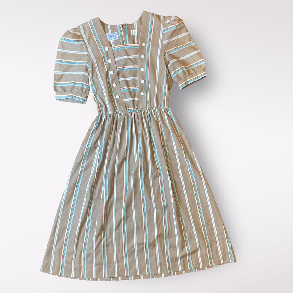Leslie Fay‎ Vintage Multi Colored Striped Midi Dress Size 6